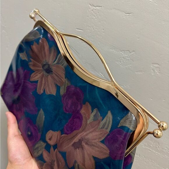 Floral Print Cowhide Leather Handmade Double Kisslock Top Handle Bag/Crossbody - Picture 13 of 15